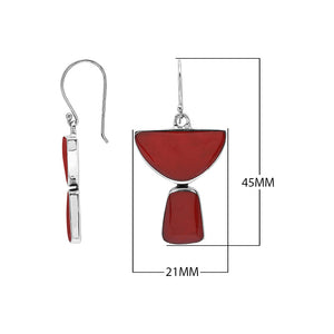 Sterling Silver Red Coral Half Moon Tapered Drop Designer Earrings Wholesale