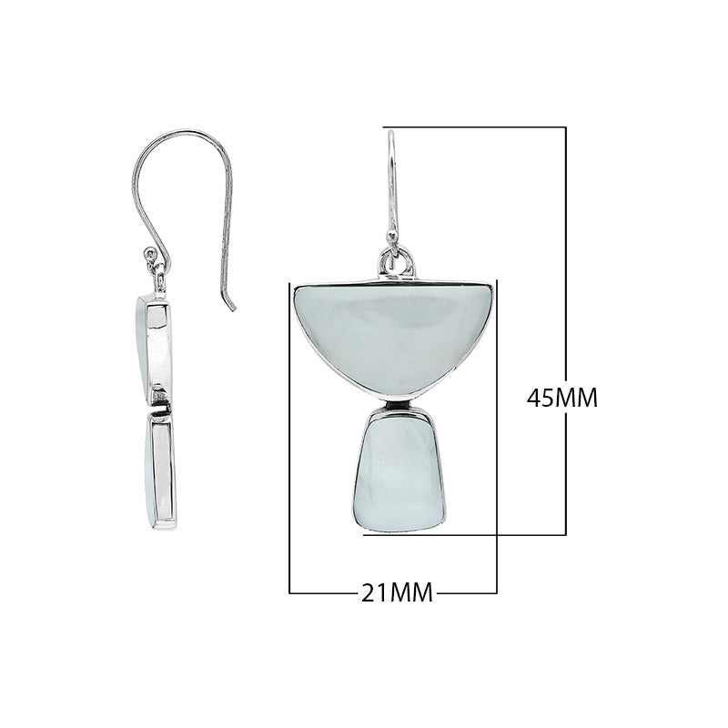 Sterling Silver Mother Of Pearl Half Moon Tapered Drop Structured Earrings Wholesale