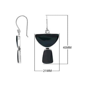 Sterling Silver Black Shell Half Moon Tapered Drop Structured Earrings Wholesale