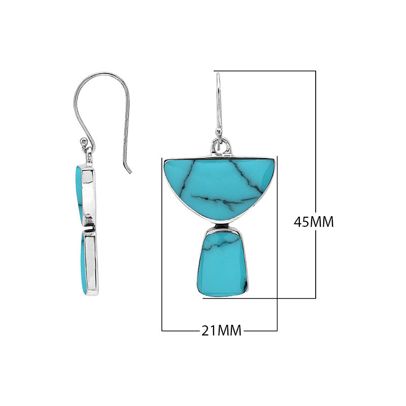 Sterling Silver Turquoise Shell Half Moon Tapered Drop Structured Designer Earrings Wholesale