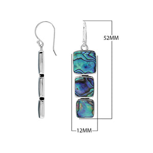 Wholesale Sterling Silver Earrings With Three Cushion Abalone Shell Panels In A Vertical Drop