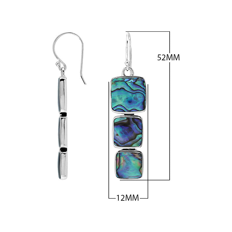Wholesale Sterling Silver Earrings With Three Cushion Abalone Shell Panels In A Vertical Drop