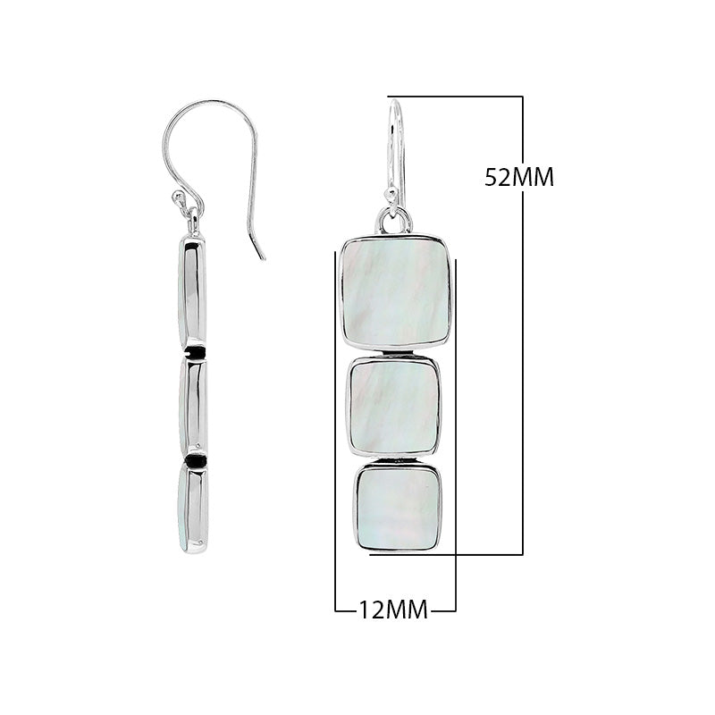 Wholesale Sterling Silver Earrings With Three Cushion Mother Of Pearl Panels In A Vertical Drop
