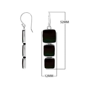 Wholesale Sterling Silver Earrings With Three Cushion Black Shell Panels In A Vertical Drop