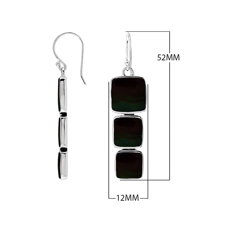 Wholesale Sterling Silver Earrings With Three Cushion Black Shell Panels In A Vertical Drop