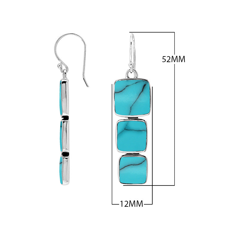 Wholesale Sterling Silver Earrings With Three Cushion Turquoise Shell Panels In A Vertical Drop