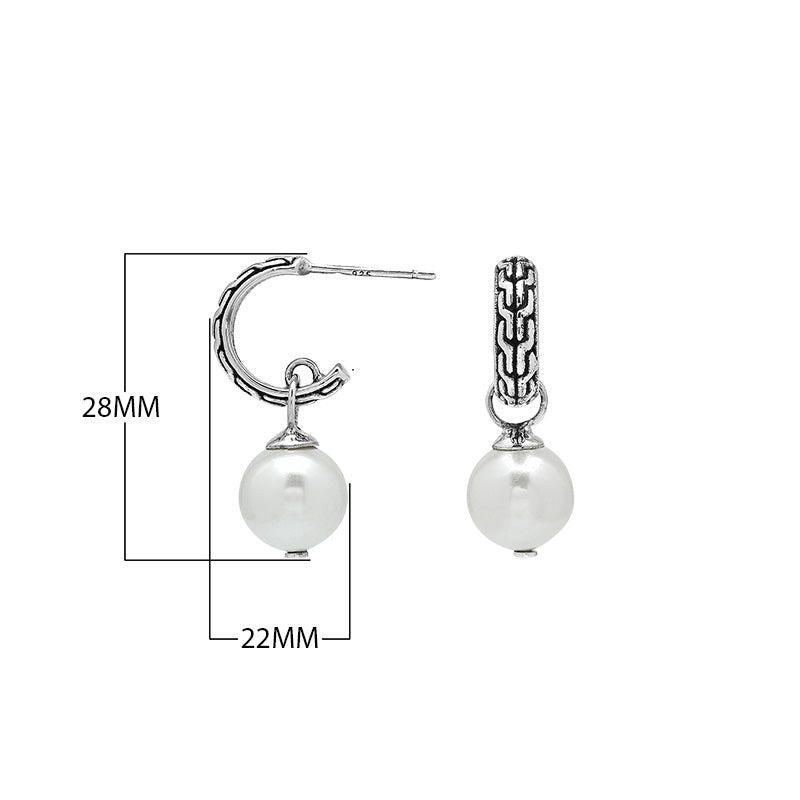 Wholesale Sterling Silver Earrings With Textured Hoops And Mabe Pearl Drops