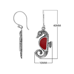 Wholesale Sterling Silver Seahorse Earrings With Red Coral Inlay