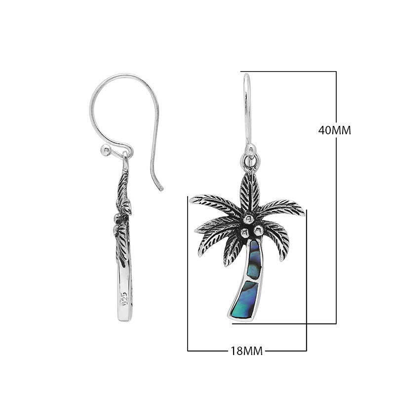 Wholesale Sterling Silver Palm Tree Earrings With Abalone Shell Inlay