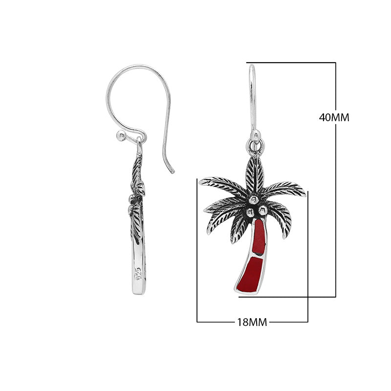 Wholesale Sterling Silver Palm Tree Earrings With Red Coral Inlay
