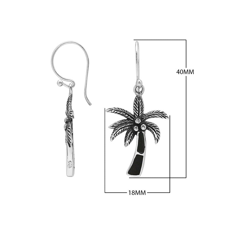 Wholesale Sterling Silver Palm Tree Earrings With Black Shell Inlay