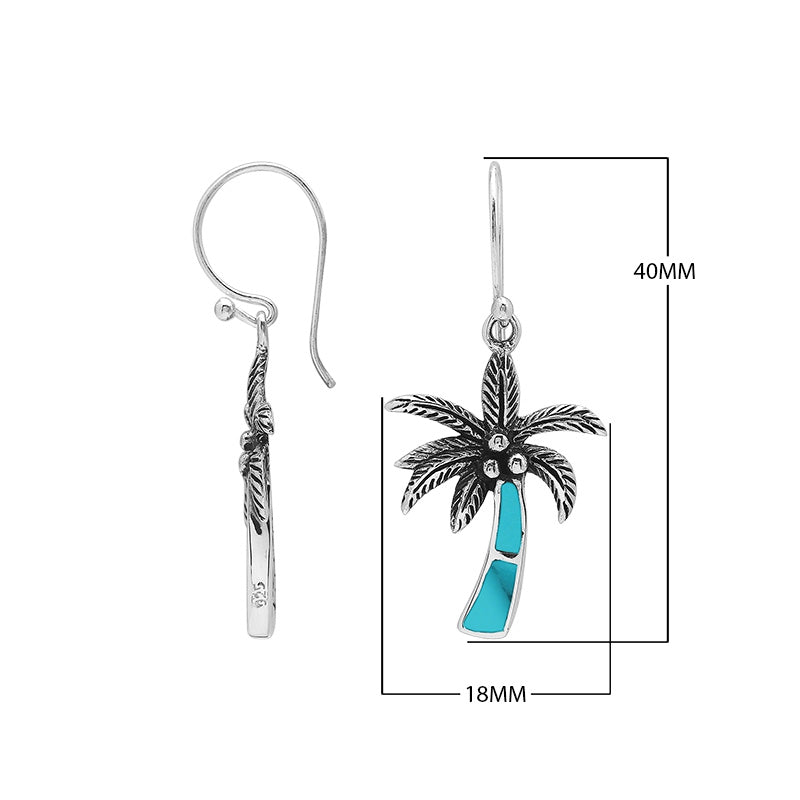 Wholesale Sterling Silver Palm Tree Earrings With Turquoise Shell Inlay