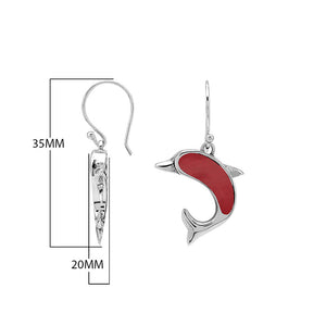 Wholesale Sterling Silver Dolphin Earrings With Red Coral Inlay