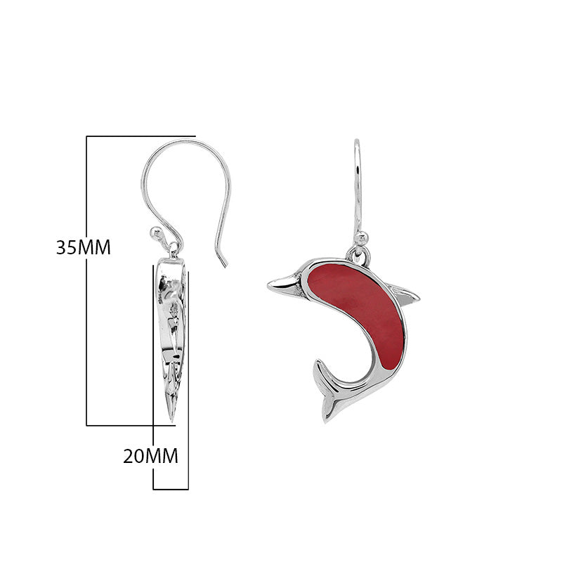 Wholesale Sterling Silver Dolphin Earrings With Red Coral Inlay