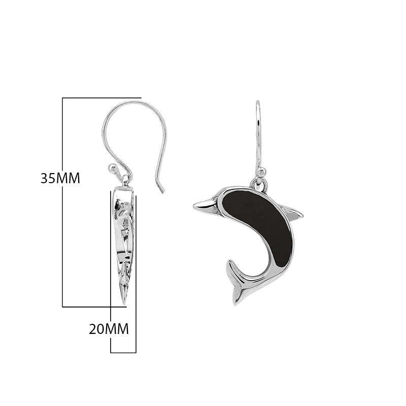 Wholesale Sterling Silver Dolphin Earrings With Black Shell Inlay