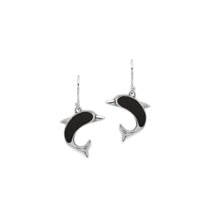 Wholesale Sterling Silver Dolphin Earrings With Black Shell Inlay