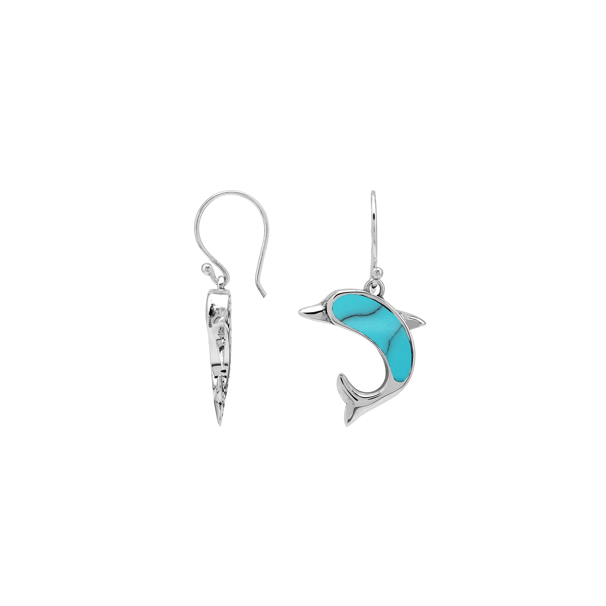 Wholesale Sterling Silver Dolphin Earrings With Turquoise Shell Inlay