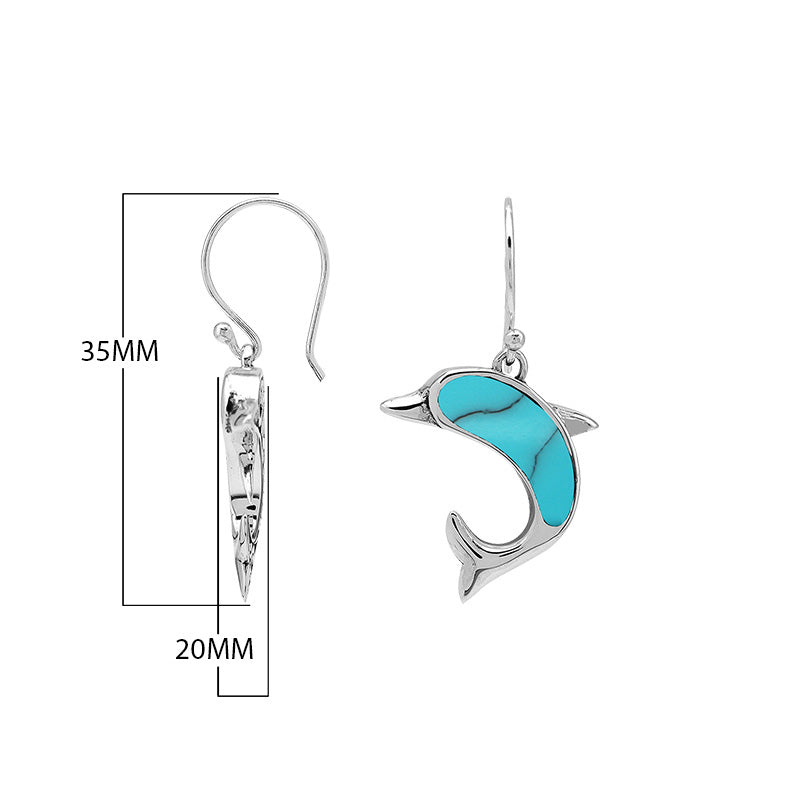 Wholesale Sterling Silver Dolphin Earrings With Turquoise Shell Inlay