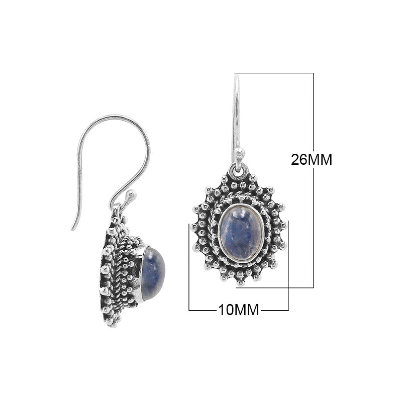 Wholesale sterling silver Bali granulated earrings featuring oval rainbow moonstone cabochons with polished–oxidized detailing, crafted to elevate artisan-inspired wholesale jewelry assortments with traditional handcrafted beauty.