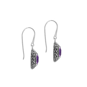 Sterling Silver Cushion Amethyst Quartz Earrings With Ornate Scroll Frame Handcrafted In Bali