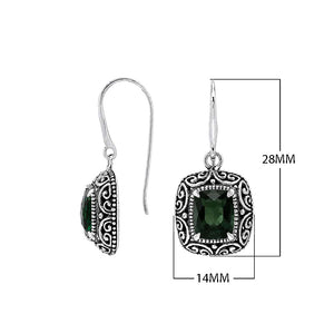 Sterling silver Green Quartz cushion cut drop earrings with handcrafted Balinese detailing
