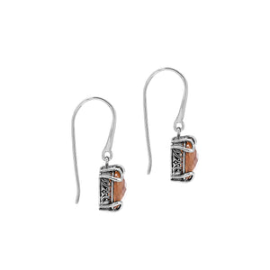 Sterling Silver Round Morganite Quartz Earrings With Sculpted Scroll Prongs Handcrafted In Bali