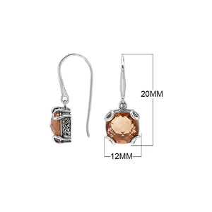 Sterling Silver Round Morganite Quartz Earrings With Sculpted Scroll Prongs Handcrafted In Bali