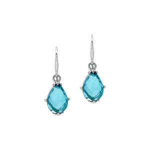 Wholesale Sterling Silver Blue Topaz Quartz Teardrop Earrings With Detailed Balinese-Style Metalwork.