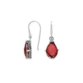 Wholesale Sterling Silver Garnet Quartz Teardrop Earrings With Detailed Balinese-Style Metalwork.