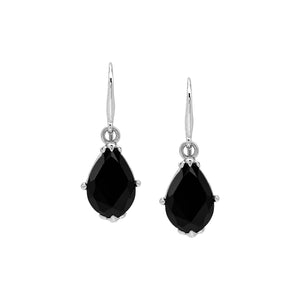 Sterling Silver Black Onyx pear shape drop earrings with handcrafted Balinese detailing