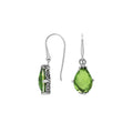 Wholesale Sterling Silver Peridot Quartz Teardrop Earrings With Detailed Balinese-Style Metalwork.
