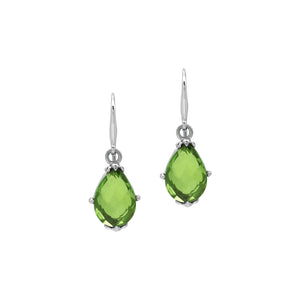 Wholesale Sterling Silver Peridot Quartz Teardrop Earrings With Detailed Balinese-Style Metalwork.