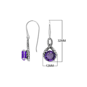 Wholesale Sterling Silver Amethyst Quartz Round Infinity Earrings With Detailed Balinese-Style Metalwork.