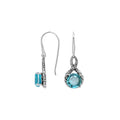 Wholesale Sterling Silver Blue Topaz Quartz Round Infinity Earrings With Detailed Balinese-Style Metalwork.