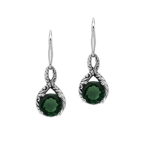 Sterling silver Green Quartz round drop earrings with handcrafted Balinese detailing