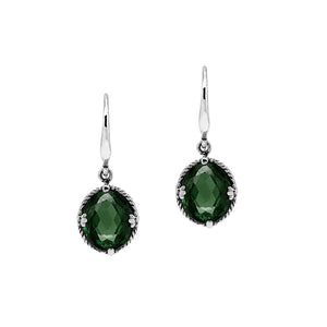 Sterling silver Green Quartz oval-cut drop earrings with handcrafted rope detailing