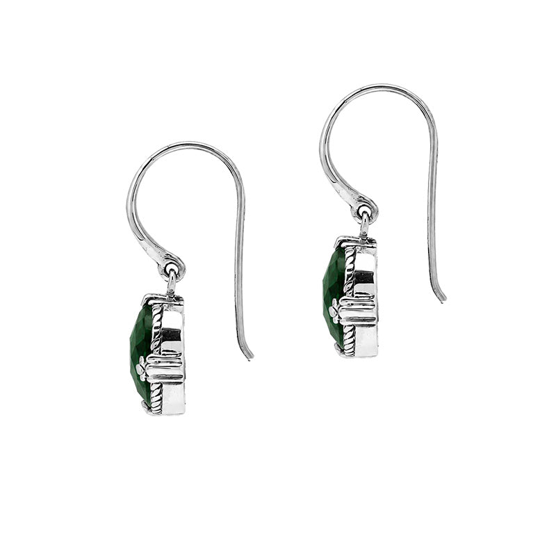 Sterling silver Green Quartz oval-cut drop earrings with handcrafted rope detailing