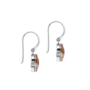 Wholesale Sterling Silver Morganite Quartz Oval Rope-Frame Earrings With Detailed Balinese-Style Metalwork.