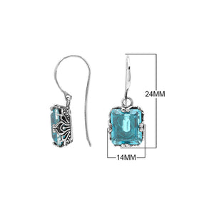 Wholesale Sterling Silver Drop Earrings With Blue Topaz Quartz And Engraved Balinese Detailing