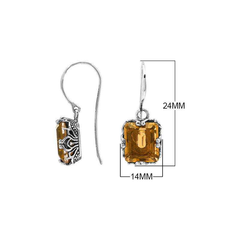 Wholesale Sterling Silver Drop Earrings With Citrine Quartz And Engraved Balinese Detailing