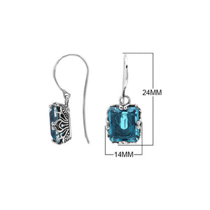 Wholesale Sterling Silver Drop Earrings With London Blue Topaz Quartz And Engraved Balinese Detailing