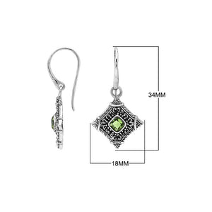 Sterling silver Peridot Quartz drop earrings with ornate Balinese filigree detailing