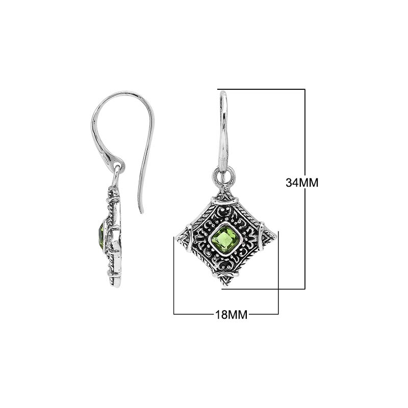 Sterling silver Peridot Quartz drop earrings with ornate Balinese filigree detailing