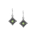 Sterling silver Peridot Quartz drop earrings with ornate Balinese filigree detailing