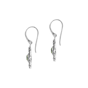 Sterling silver Peridot Quartz drop earrings with ornate Balinese filigree detailing