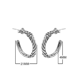 Wholesale Sterling Silver Rope Texture Half-Hoop Earrings With Oxidized Detailing