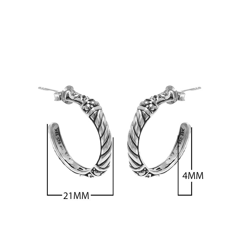 Wholesale Sterling Silver Rope Texture Half-Hoop Earrings With Oxidized Detailing