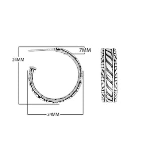 Wholesale Sterling Silver Rope And Scroll Pattern Half-Hoop Earrings With Oxidized Finish