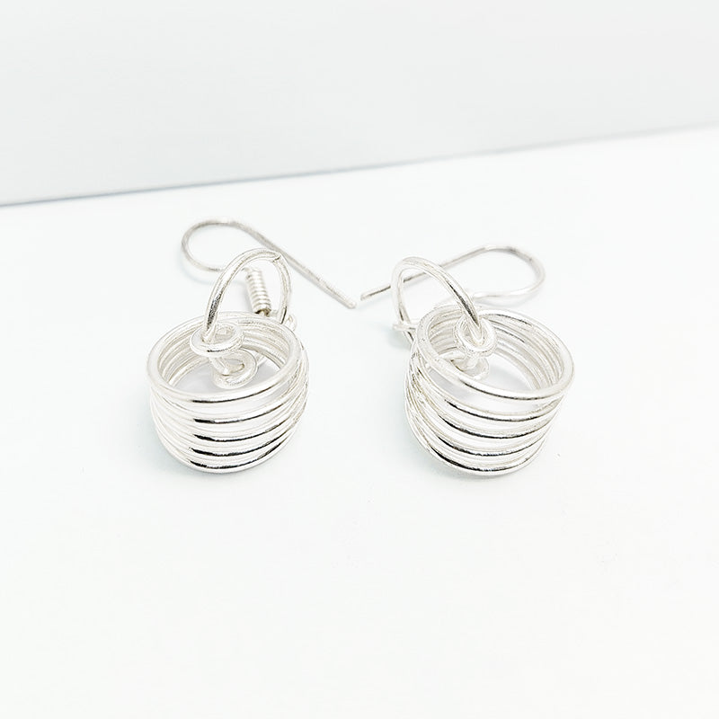 Silver Overlay Over Copper Multi-Ring Spiral Dangle Earrings