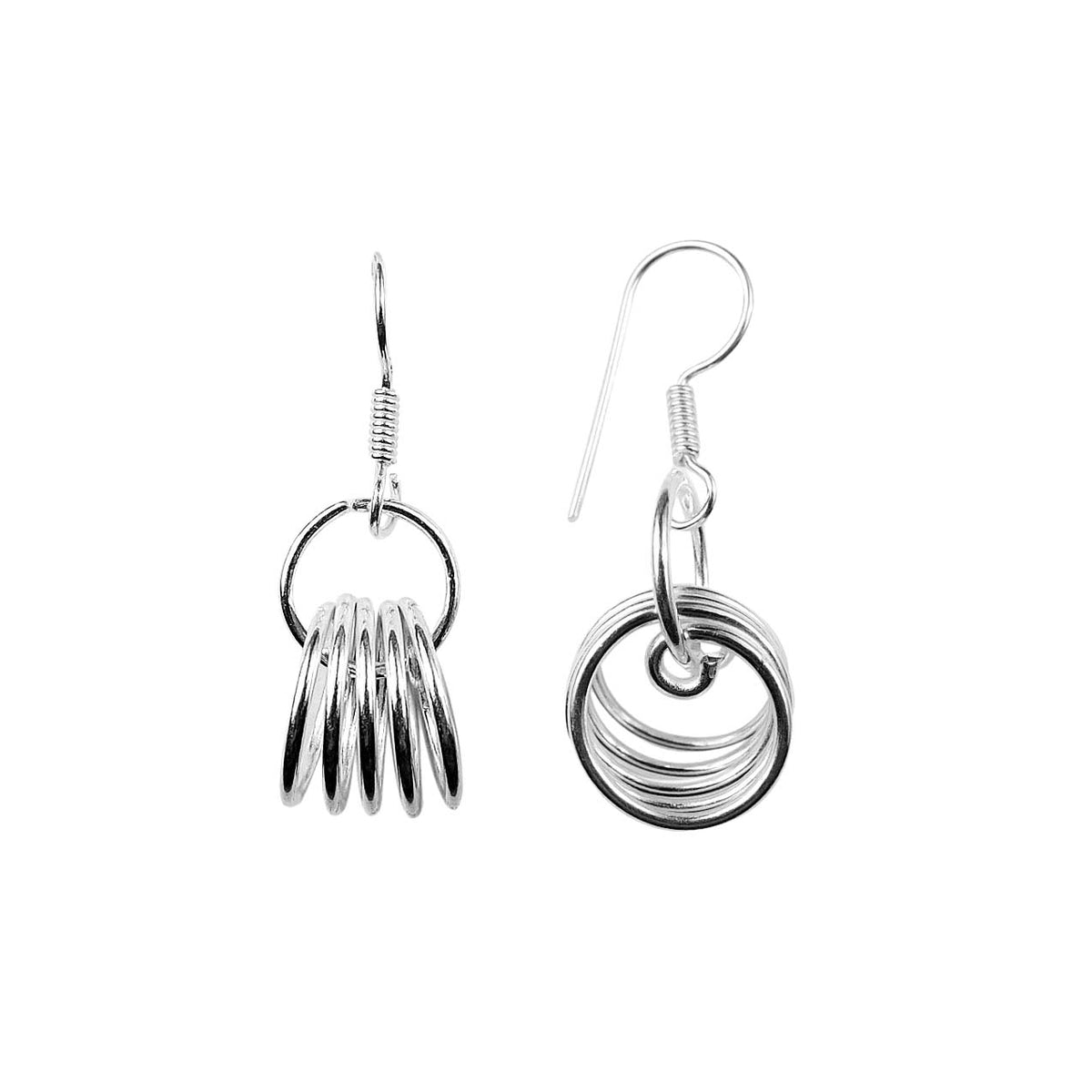 Silver Overlay Over Copper Multi-Ring Spiral Dangle Earrings